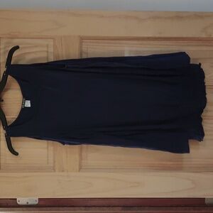 Navy Open Shoulder Long Sleeve Blouse with Stretch Waist - Wide Sleeves